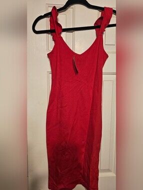 Forever 21 Red Sleeveless Midi Bodycon Dress with Ruffled Straps